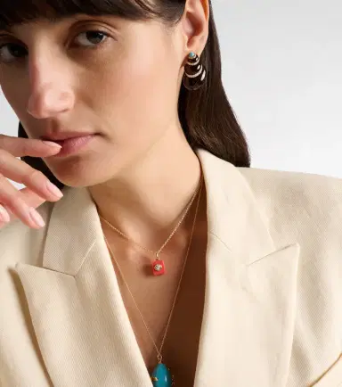 Yvonne Leon Yvonne Léon Coquillage and Le Cubo 9kt gold single earring and pendant set with diamonds | Thumbnail 3