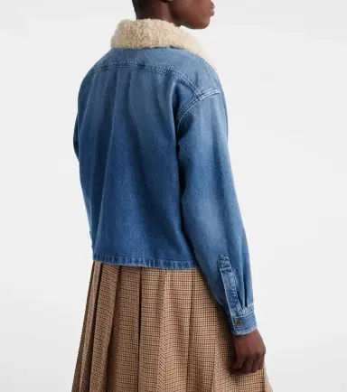 Moncler Teddy-trimmed denim shirt | Thumbnail 3