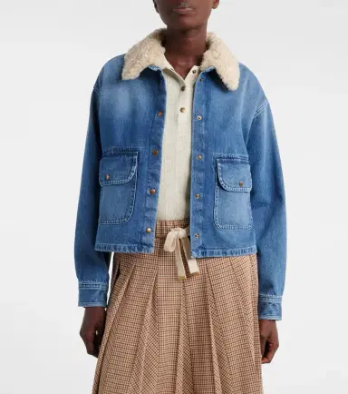 Moncler Teddy-trimmed denim shirt | Thumbnail 6