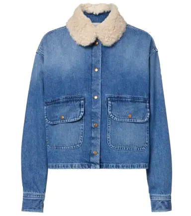 Moncler Teddy-trimmed denim shirt | Thumbnail 1