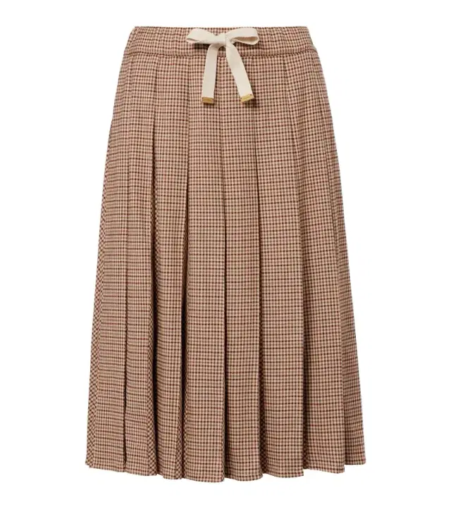 Checked pleated midi skirt