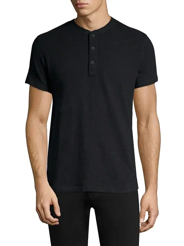 rag & bone Men's Modern Slim-fit Short Sleeve Henley T-Shirt - Black