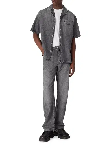 Bottega Veneta Men's Denim Short-Sleeve Shirt - Washed Black | Thumbnail 2