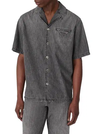Bottega Veneta Men's Denim Short-Sleeve Shirt - Washed Black | Thumbnail 1