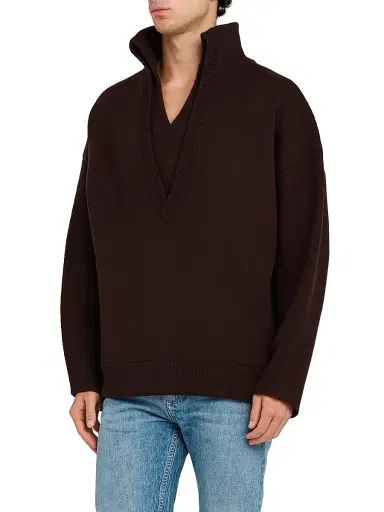 Bottega Veneta Men's Wool Chunky Compact-Knit Sweater - Ebony - Size Medium | Thumbnail 4 Bottega Veneta Men's Wool Chunky Compact-Knit Sweater - Ebony - Size Medium | Thumbnail 4