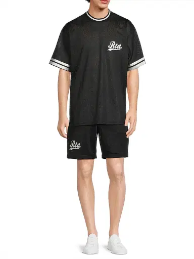 RTA Men's Colin Logo Knit T-Shirt - Black With Silver Foil | Thumbnail 2