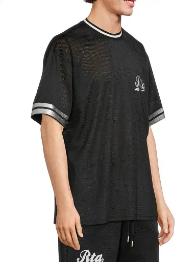 RTA Men's Colin Logo Knit T-Shirt - Black With Silver Foil | Thumbnail 4