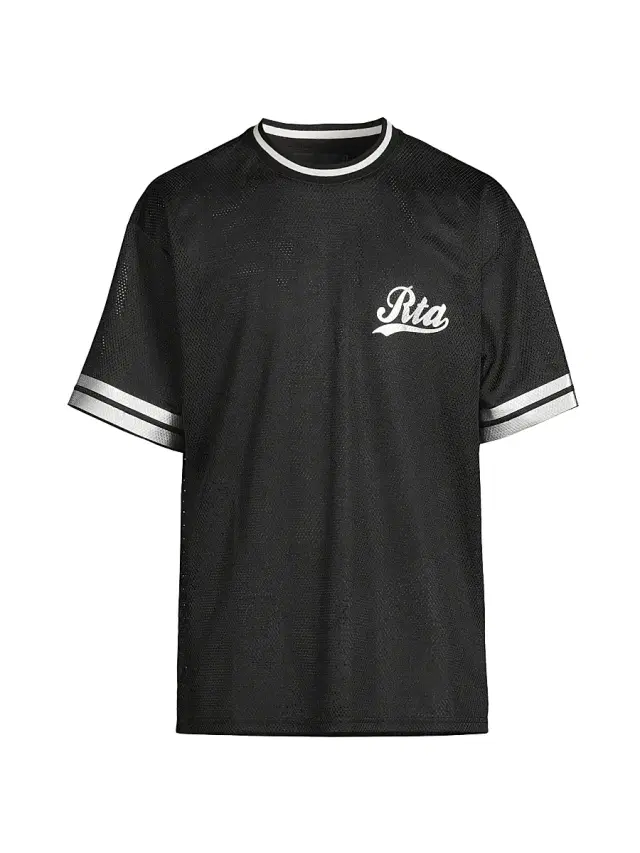 RTA Men's Colin Logo Knit T-Shirt - Black With Silver Foil