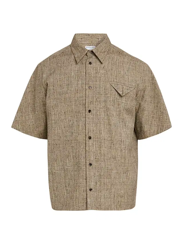 Men's Tweed Button-Front Shirt - Sahara Melange Multi - Size 38
