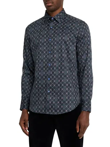 Robert Graham Men's Bramston Medallion Satin Button-Front Shirt - Black | Thumbnail 3