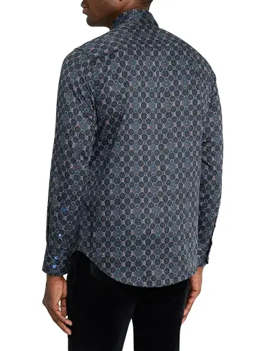 Robert Graham Men's Bramston Medallion Satin Button-Front Shirt - Black | Thumbnail 4