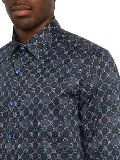 Robert Graham Men's Bramston Medallion Satin Button-Front Shirt - Black | Thumbnail 5