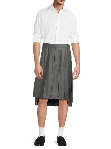 Thom Browne Men's Pleated Wool Twill Skirt - Grey - Size Large | Thumbnail 2 Thom Browne Men's Pleated Wool Twill Skirt - Grey - Size Large | Thumbnail 2