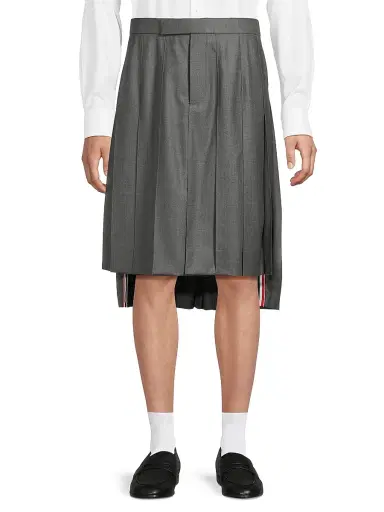 Thom Browne Men's Pleated Wool Twill Skirt - Grey - Size Large | Thumbnail 3 Thom Browne Men's Pleated Wool Twill Skirt - Grey - Size Large | Thumbnail 3