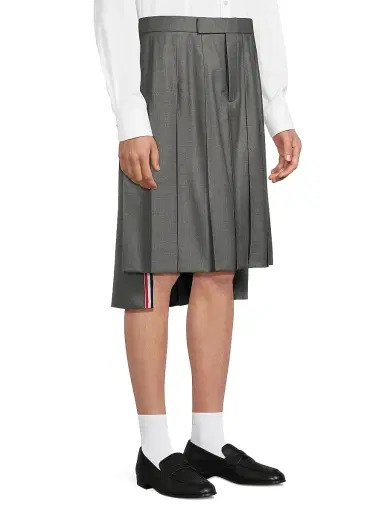 Thom Browne Men's Pleated Wool Twill Skirt - Grey - Size Large | Thumbnail 4 Thom Browne Men's Pleated Wool Twill Skirt - Grey - Size Large | Thumbnail 4