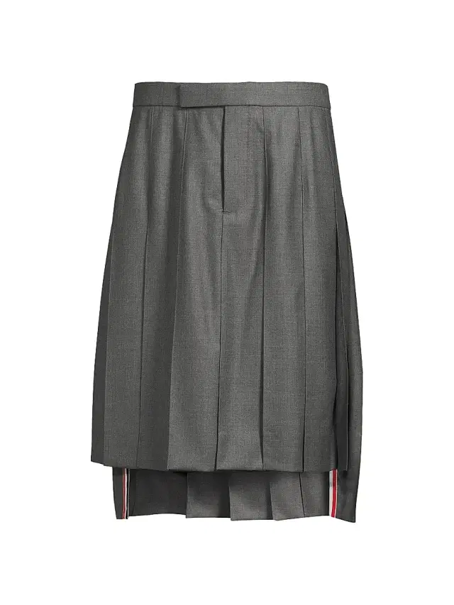 Thom Browne Men's Pleated Wool Twill Skirt - Grey
