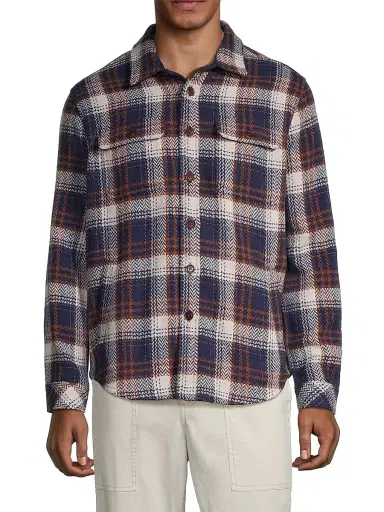 Rails Men's Berkshire Herringbone Plaid Button-Front Shirt Jacket - Navy Umber Cream | Thumbnail 3 Rails Men's Berkshire Herringbone Plaid Button-Front Shirt Jacket - Navy Umber Cream | Thumbnail 3