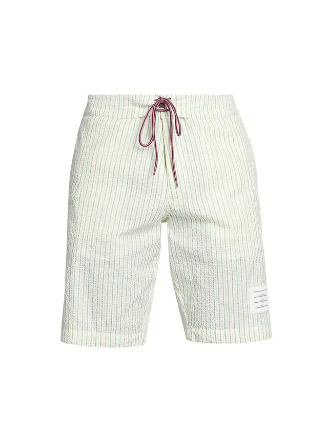 Thom Browne Men's Seersucker Swim Shorts - Green