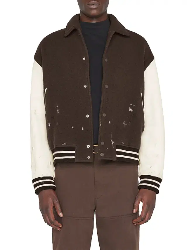 FRAME Men's Wool-Blend Splatter Bomber Jacket - Espresso Ecru