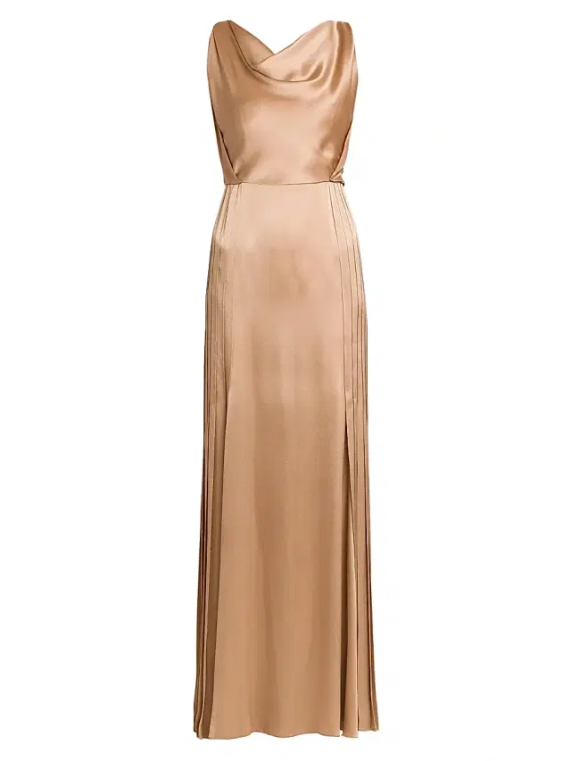 Alberta Ferretti Women's Pleated Satin Cowlneck Gown
