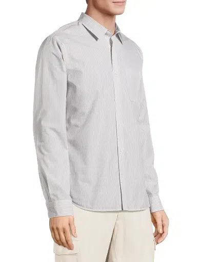 Vince Men's Pinstriped Cotton-Blend Button-Front Shirt - Optic White Storm Cloud | Thumbnail 4 Vince Men's Pinstriped Cotton-Blend Button-Front Shirt - Optic White Storm Cloud | Thumbnail 4
