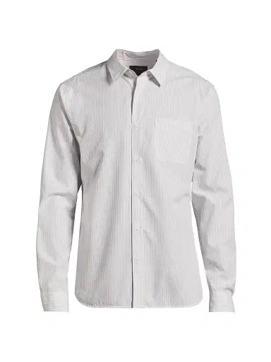 Vince Men's Pinstriped Cotton-Blend Button-Front Shirt - Optic White Storm Cloud | Thumbnail 1 Vince Men's Pinstriped Cotton-Blend Button-Front Shirt - Optic White Storm Cloud | Thumbnail 1