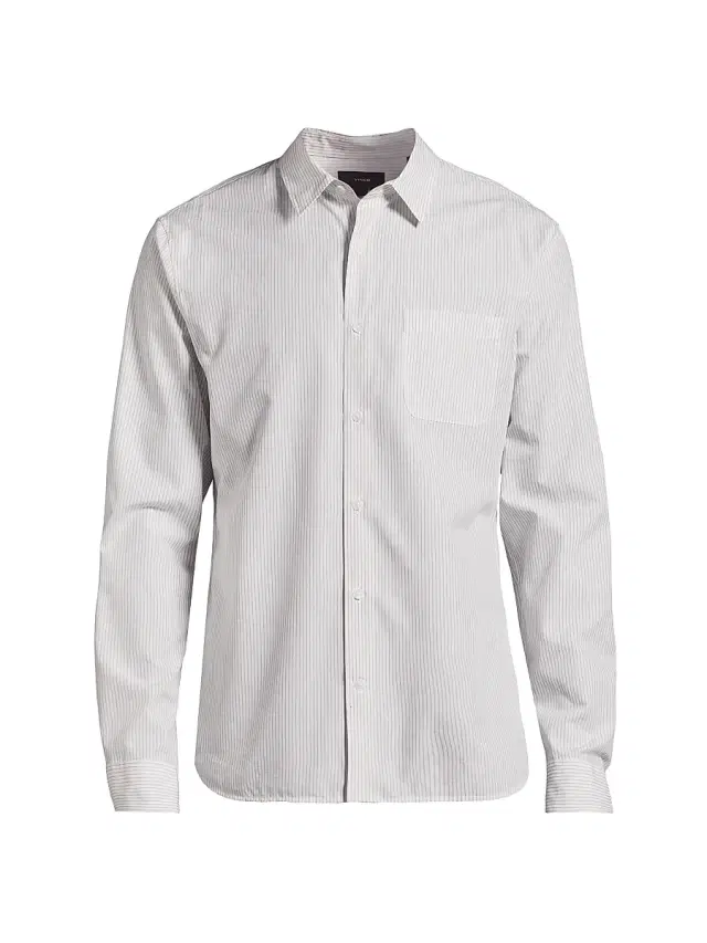 Vince Men's Pinstriped Cotton-Blend Button-Front Shirt - Optic White Storm Cloud