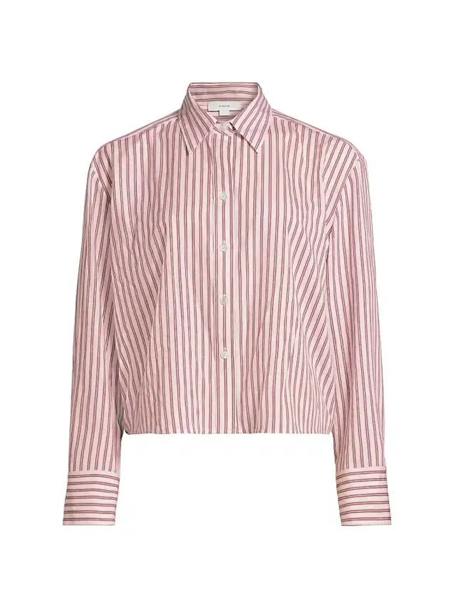 Vince Women's Till Stripe Cropped Shirt - Peony Wood Off White