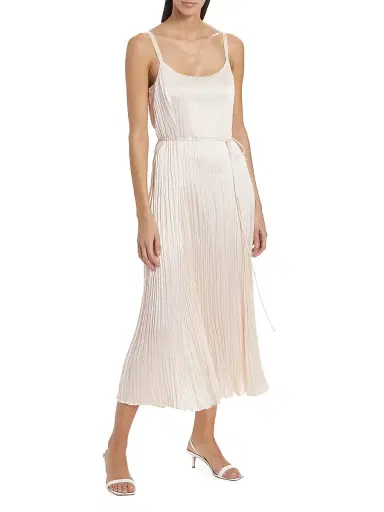 Vince Women's Crushed Satin Pleated Tie-Waist Slip Midi-dress - Chiffon - Size XL | Thumbnail 4