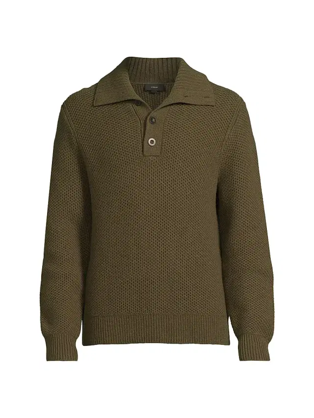 Vince Men's Honeycomb Lambswool Pullover - Leaf