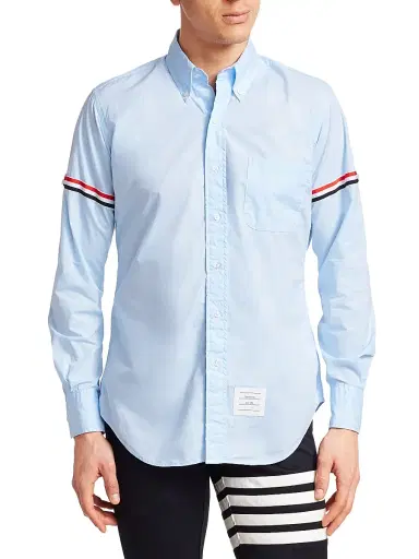 Thom Browne Men's Button-Down Two-Toned Armband Button-Down Shirt - Light Blue - Size Medium | Thumbnail 3