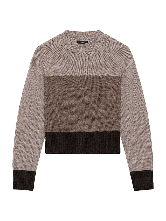 Theory Women's Colorblock Crewneck Sweater - Light Heather Brown Multi