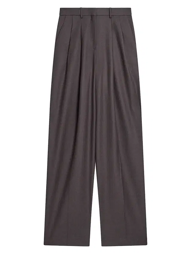Theory Women's Pleated Wool High-Rise Straight-Leg Pants - Cacao