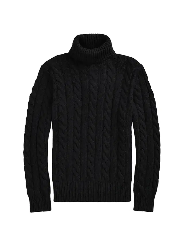 Polo Ralph Lauren Men's Cable Knit Turtleneck Sweater - Polo Black