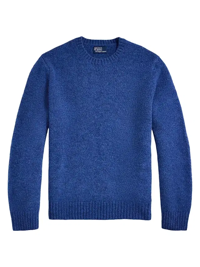 Polo Ralph Lauren Men's Suede-Patch Knit Sweater - Sea Salt Blue Heather - Size Large