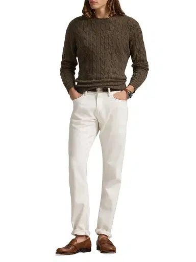 Polo Ralph Lauren Men's The Iconic Cable-Knit Cashmere Sweater - Cargo Olive Heather - Size XXL | Thumbnail 2