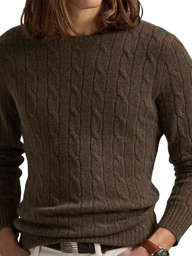 Polo Ralph Lauren Men's The Iconic Cable-Knit Cashmere Sweater - Cargo Olive Heather - Size XXL | Thumbnail 5