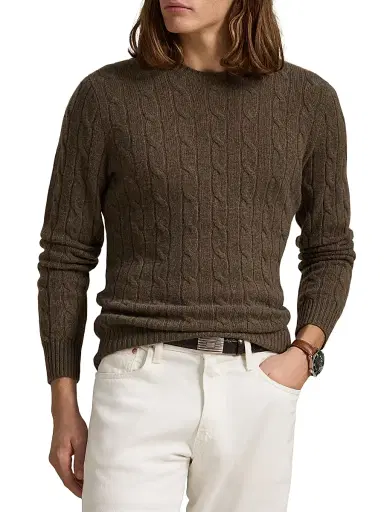 Polo Ralph Lauren Men's The Iconic Cable-Knit Cashmere Sweater - Cargo Olive Heather - Size XXL | Thumbnail 1