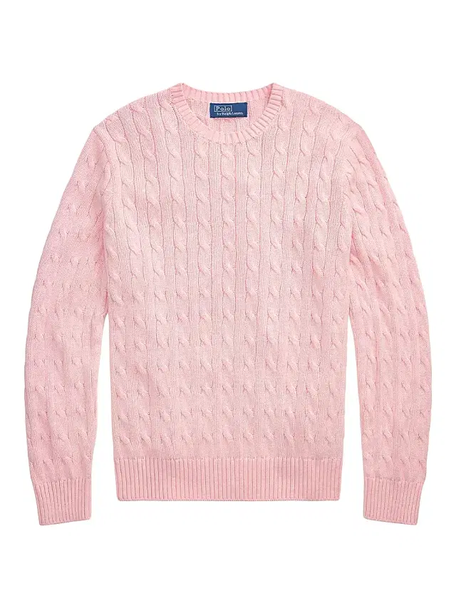 Polo Ralph Lauren Men's Cable-Knit Cotton Crewneck Sweater - Ballet Pink Heather