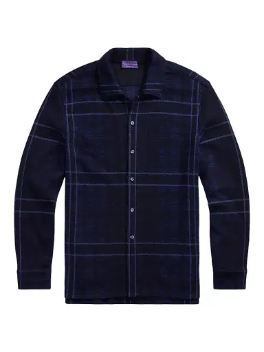Ralph Lauren Purple Label Men's Plaid Cashmere Shirt Sweater - Navy Multi - Size Large | Thumbnail 1 Ralph Lauren Purple Label Men's Plaid Cashmere Shirt Sweater - Navy Multi - Size Large | Thumbnail 1
