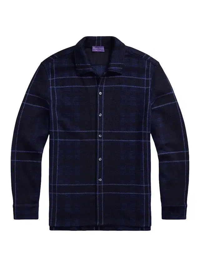 Ralph Lauren Purple Label Men's Plaid Cashmere Shirt Sweater - Navy Multi - Size Large