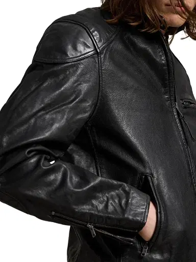 Polo Ralph Lauren Men's Café Racer Leather Biker Jacket - Polo Black - Size XL | Thumbnail 6 Polo Ralph Lauren Men's Café Racer Leather Biker Jacket - Polo Black - Size XL | Thumbnail 6