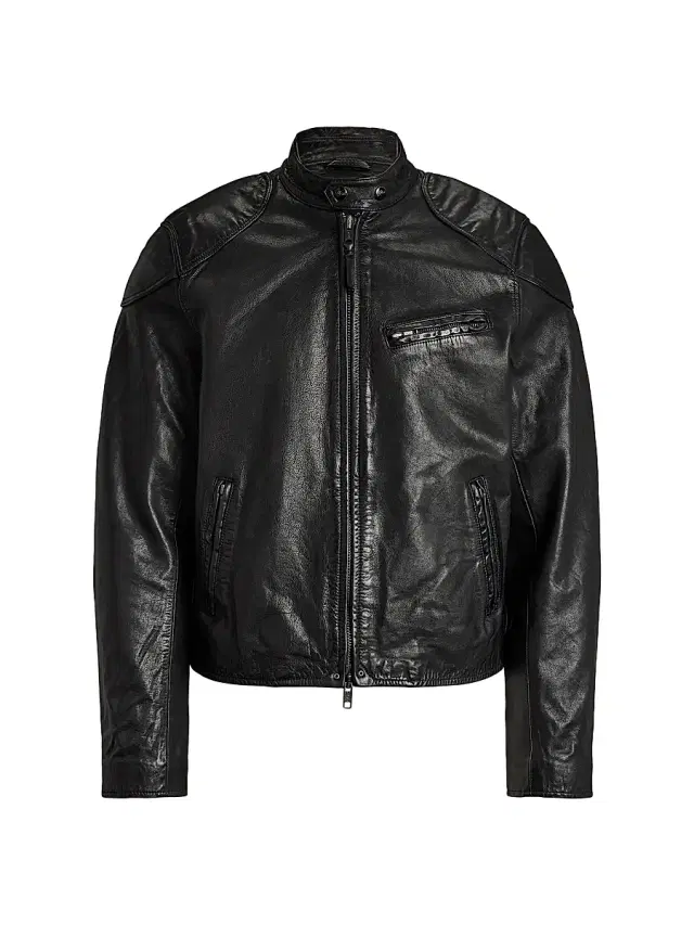 Polo Ralph Lauren Men's Café Racer Leather Biker Jacket - Polo Black