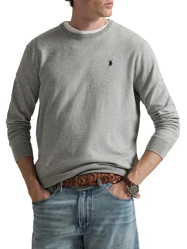 Polo Ralph Lauren Men's Embroidered Logo Cotton Crewneck Sweater - Andover Heather