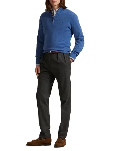 Polo Ralph Lauren Men's Logo Wool Quarter-Zip Sweater - Tide Pool Blue Heather - Size XS | Thumbnail 2