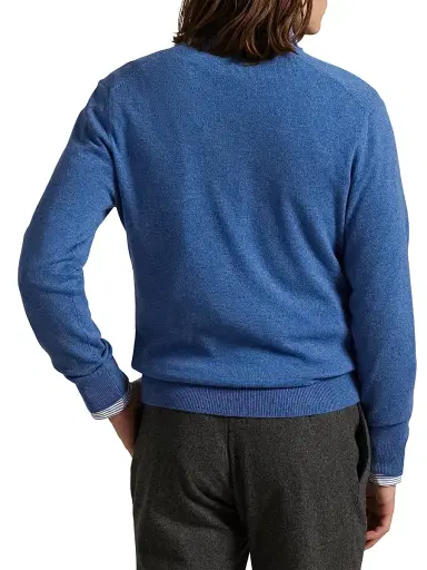 Polo Ralph Lauren Men's Logo Wool Quarter-Zip Sweater - Tide Pool Blue Heather - Size XS | Thumbnail 4