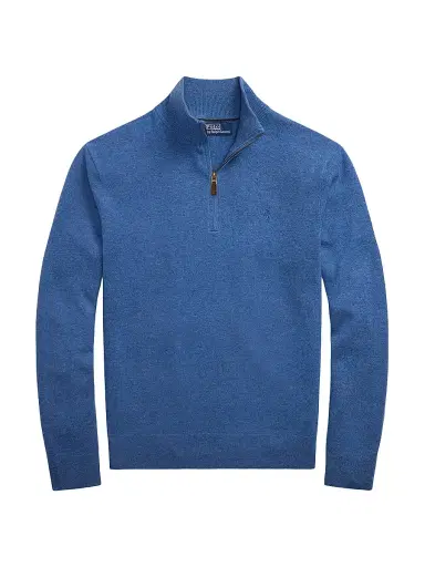 Polo Ralph Lauren Men's Logo Wool Quarter-Zip Sweater - Tide Pool Blue Heather - Size XS | Thumbnail 1