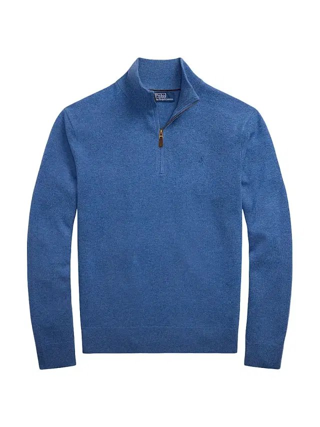 Polo Ralph Lauren Men's Logo Wool Quarter-Zip Sweater - Tide Pool Blue Heather