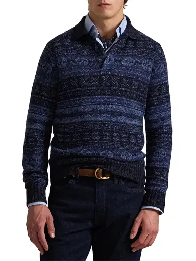 Polo Ralph Lauren Men's Fair Isle Polo Sweater - Navy Multi - Size XL | Thumbnail 3 Polo Ralph Lauren Men's Fair Isle Polo Sweater - Navy Multi - Size XL | Thumbnail 3