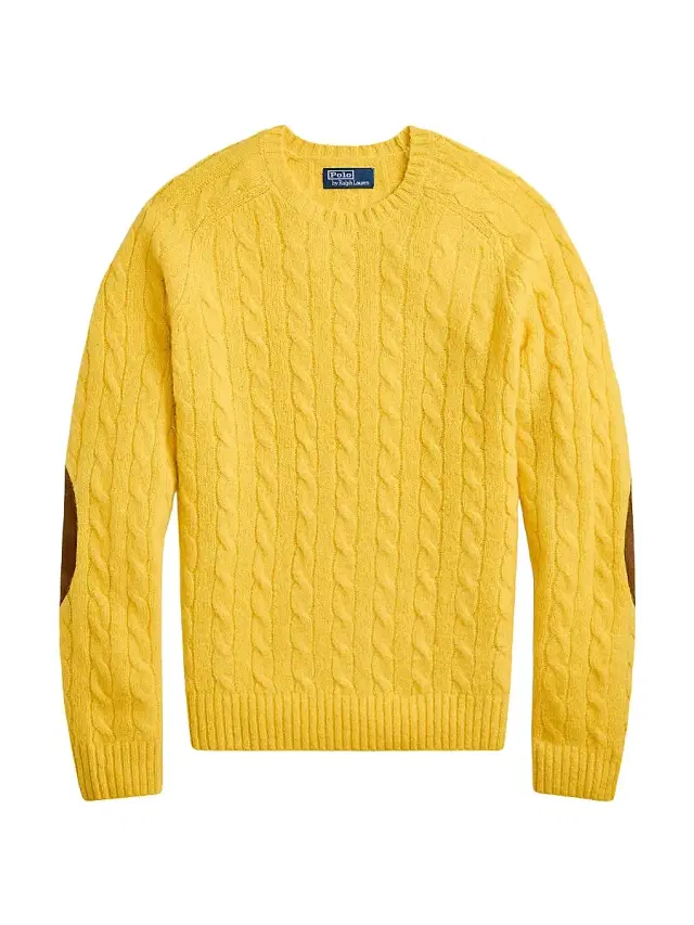 Polo Ralph Lauren Men's Wool-Blend & Suede Cable-Knit Sweater - Medallion Yellow